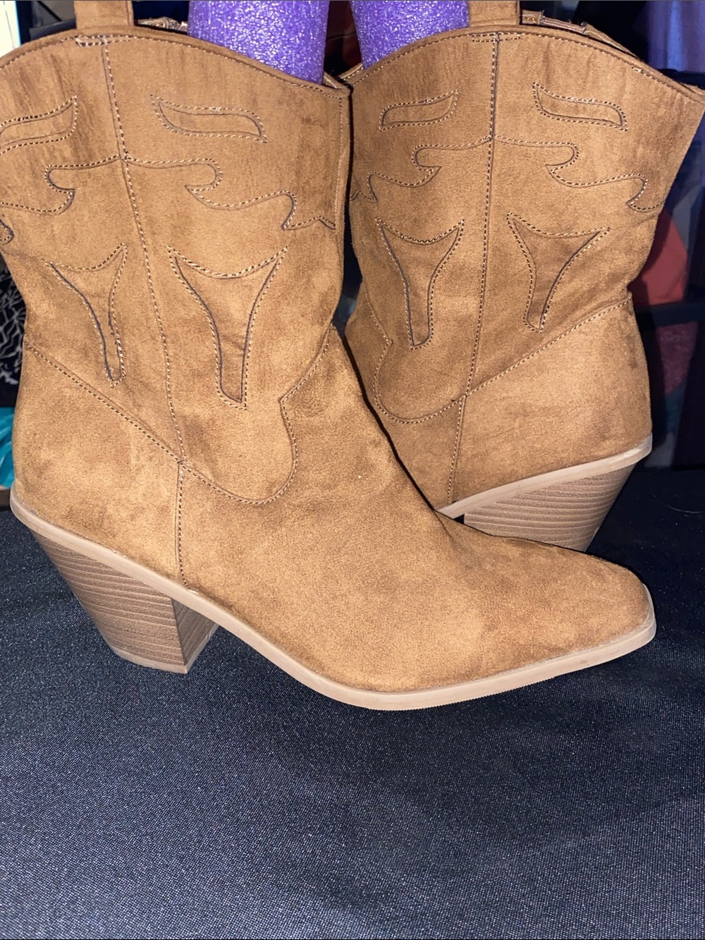 NWOT TORRID WO SIZE 12 WW(WIDE) COGNAC BROWN BOOTS WESTERN DESIGN INSIDE ZIPPER